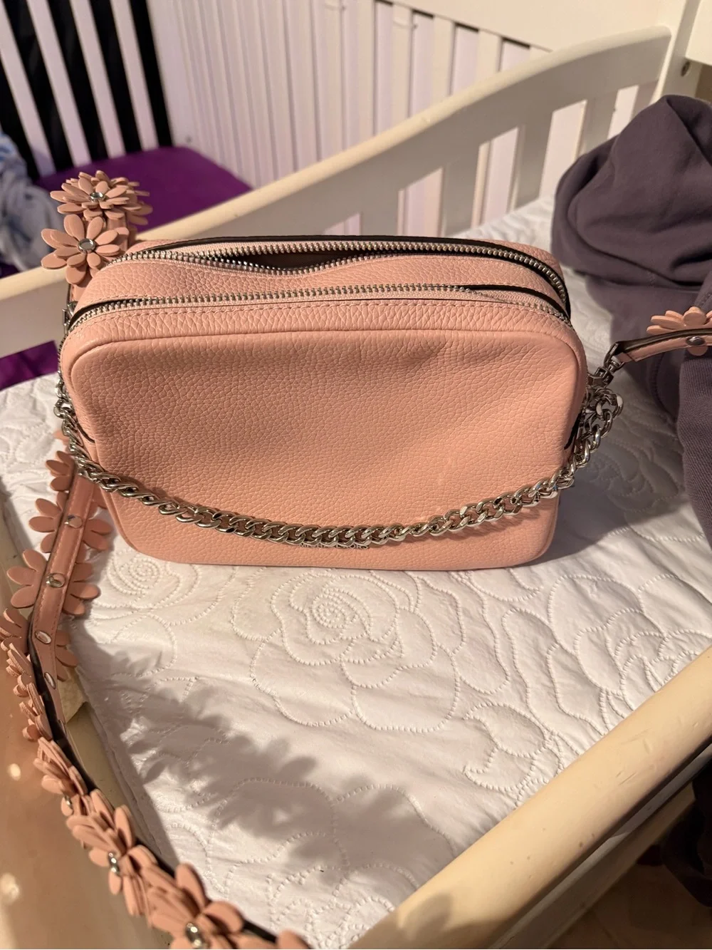 Michael Kors Blush Pink Leather Crossbody with Floral Strap